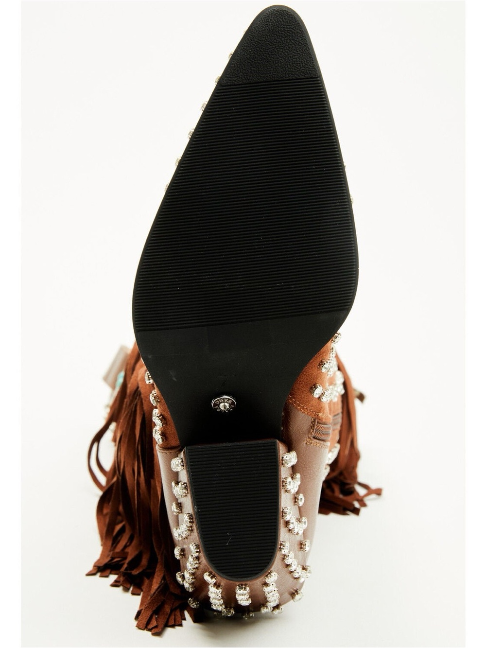 Studded Fringe Western Knee-High Boot in Cognac with Turquoise Accents - Picture 6 of 8
